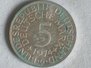 5 DM Silberadler aus 625er Silber 1974 G