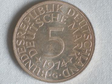 5 DM Silberadler aus 625er Silber 1974 G