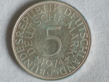 5 DM Silberadler aus 625er Silber 1974 F