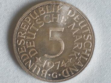 5 DM Silberadler aus 625er Silber 1974 G