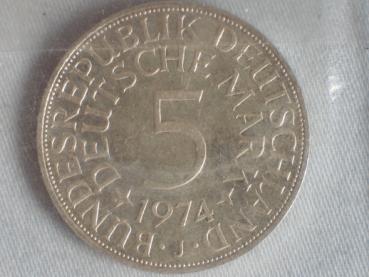 5 DM Silberadler aus 625er Silber 1974 J