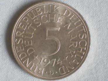5 DM Silberadler aus 625er Silber 1974 D