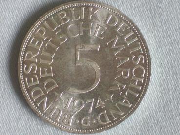 5 DM Silberadler aus 625er Silber 1974 G