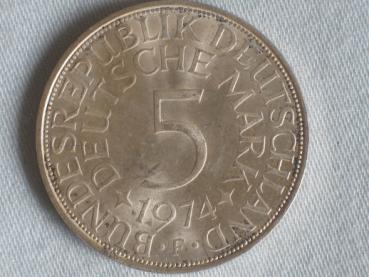 5 DM Silberadler aus 625er Silber 1974 F