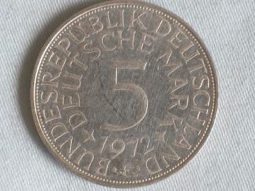 5 DM Silberadler aus 625er Silber 1972 F