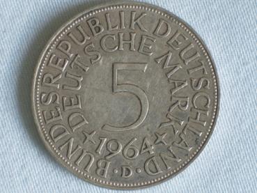 5 DM Silberadler aus 625er Silber 1964 D
