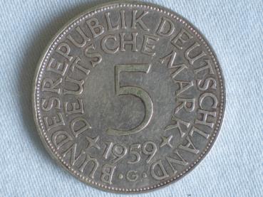 5 DM Silberadler aus 625er Silber 1959 G