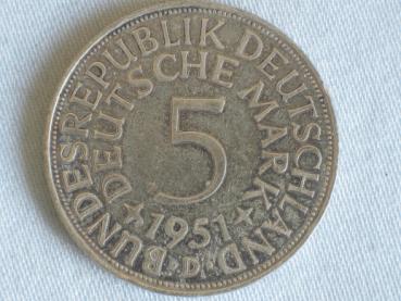 5 DM Silberadler aus 625er Silber 1951 D