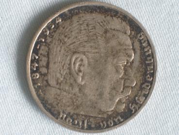 2 Reichsmark "Hindenburg" III Reich 1939 A aus 625er Silber