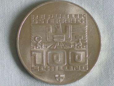 Preview: 100 Schilling "Olympiade Innsbruck" "Ski Fahrer" 1976 aus 640er Silber