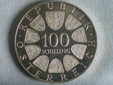 Preview: 100 Schilling Österreich "Internationales Zentrum Wien", 640er Silbermünze KM# 2944
