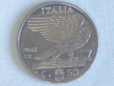 50 Centesimi 1942, "Vittorio Emanuele III", Italien aus Edelstahl