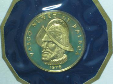 100 Balboas 1. Goldmünze Republik Panama 1976, Panama, Franklin Mint in OVP mit Zertifikat