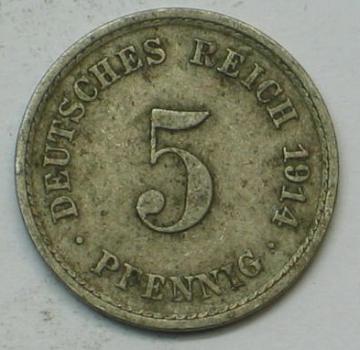 5 Pfennig Kaiserreich 1914 A aus CuNi