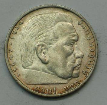 Preview: 5 Reichsmark "Hindenburg" III Reich 1935 F aus 900er Silber