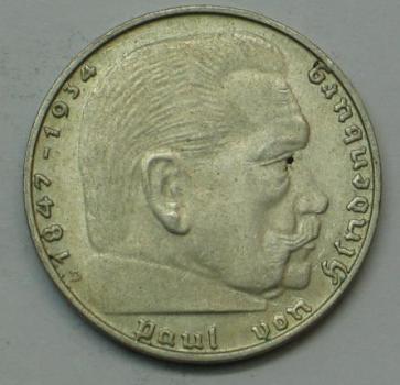 2 Reichsmark "Hindenburg" III Reich 1939 D aus 625er Silber