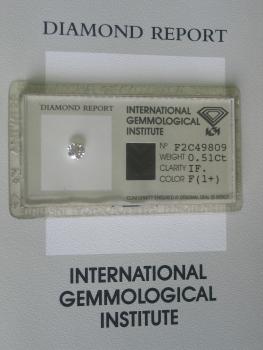 Diamant im Brillantschliff "F" 0.51 ct / IF/ Very Good / Very Good / mit IGI Report