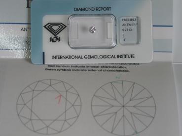 Preview: Diamant im Brillantschliff 0.27 ct / I1 / E / VG / VG / G / mit IGI Report