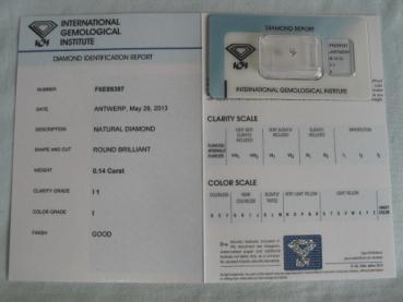 Preview: Diamant im Brillantschliff 0.14 ct / I1 / I / Good / mit IGI Report