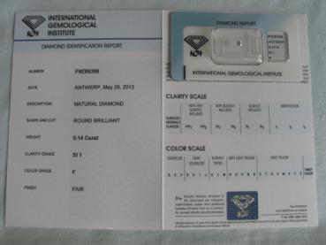 Diamant im Brillantschliff 0.14 ct / SI1 / F / Fair / mit IGI Report