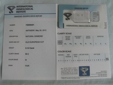 Preview: Diamant im Old European Cut 0.14 ct / SI2 / H / Fair / mit IGI Report
