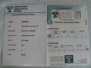 Diamant im Brillantschliff 0.17 ct / VS1 / J / Good / mit IGI Report