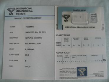 Preview: Diamant im Brillantschliff 0.15 ct / VS1 / E / Good / mit IGI Report