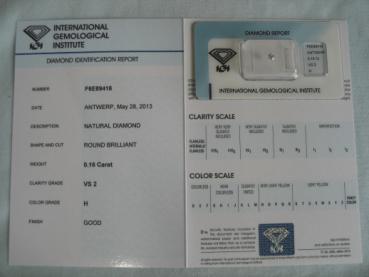 Preview: Diamant im Brillantschliff 0.16 ct / VS2 / H / Good / mit IGI Report