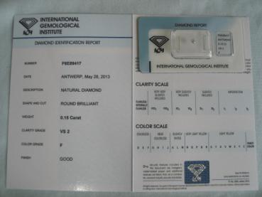 Preview: Diamant im Brillantschliff 0.15 ct / VS2 / F / Good / mit IGI Report