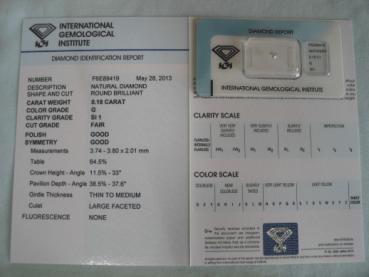 Preview: Diamant im Brillantschliff 0.18 ct / SI1 / G / F / G / G / mit IGI Report