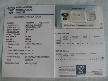 Preview: Diamant im Brillantschliff 0.26 ct / I1 / G / G / G / G / mit IGI Report