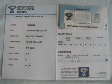 Preview: Diamant im Brillantschliff 0.10 ct / SI2 / E / Good / mit IGI Report