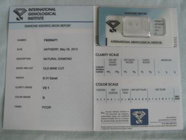 Preview: Diamant im Old Mine Cut 0.11 ct / VS1 / G / Poor / mit IGI Report