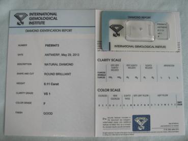 Diamant im Brillantschliff 0.11 ct / VS1 / F / Good/ mit IGI Report
