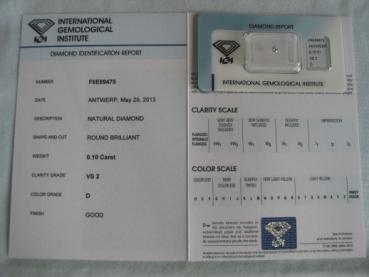 Preview: Diamant im Brillantschliff 0.10 ct / VS2 / D / Good / mit IGI Report