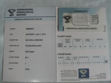 Preview: Diamant im Brillantschliff 0.07 ct / SI1 / I / Fair/ mit IGI Report