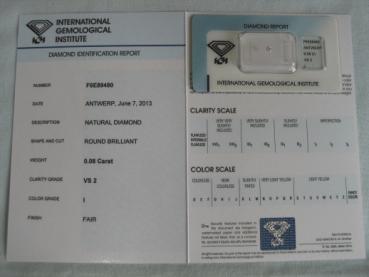 Preview: Diamant im Brillantschliff 0.08 ct / VS2 / I / Fair / mit IGI Report