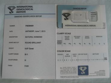 Preview: Diamant im Brillantschliff 0.07 ct / SI1 / H / Fair / mit IGI Report
