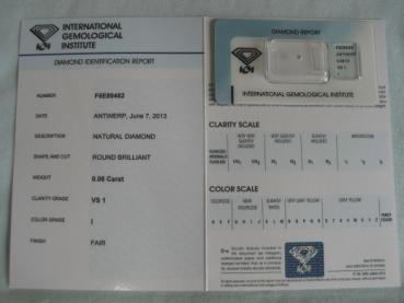 Preview: Diamant im Brillantschliff 0.08 ct / VS1 / I / Fair / mit IGI Report