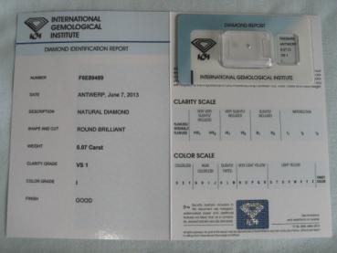 Preview: Diamant im Brillantschliff 0.07 ct / VS1 / I / Good / mit IGI Report