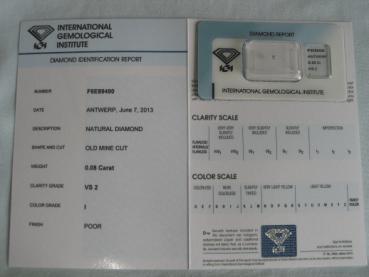 Preview: Diamant im Old Mine Cut 0.08 ct / VS2 / I / Poor / mit IGI Report