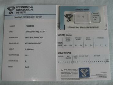 Preview: Diamant im Brillantschliff 0.16 ct / SI2 / F / Fair / mit IGI Report