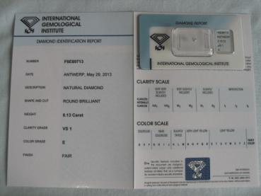 Preview: Diamant im Brillantschliff 0.13 ct / VS1 / E / Fair / mit IGI Report