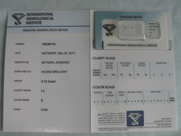 Preview: Diamant im Brillantschliff 0.12 ct / I2 / E / Fair / mit IGI Report