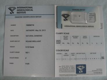 Preview: Diamant im Brillantschliff 0.12 ct / VS1 / F / Fair / mit IGI Report