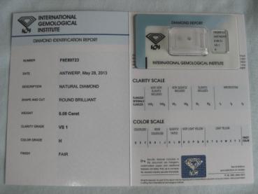 Preview: Diamant im Brillantschliff 0.08 ct / VS1 / H / Fair / mit IGI Report