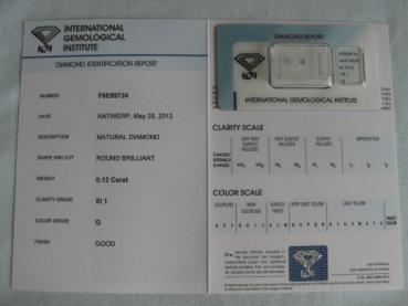 Preview: Diamant im Brillantschliff 0.12 ct / SI1 / G / Good / mit IGI Report