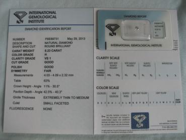 Preview: Diamant im Brillantschliff 0.23 ct / VS1 / H / G / G / F / mit IGI Report