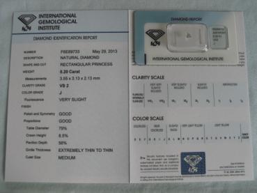 Preview: Diamant im Rectangular Princess Cut 0.20 ct / VS2 / J / G / G / mit IGI Report