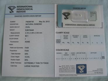 Preview: Diamant im Oval Cut 0.24 ct / SI1 / I / F / F / mit IGI Report